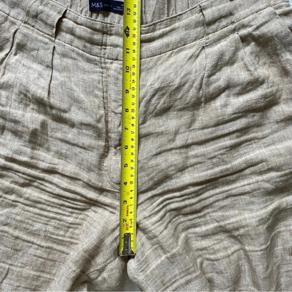 100% FLAX LINEN  M&S Collection Beige Tan Wide Leg Trouser Pants Size 18 Short - Picture 13 of 16
